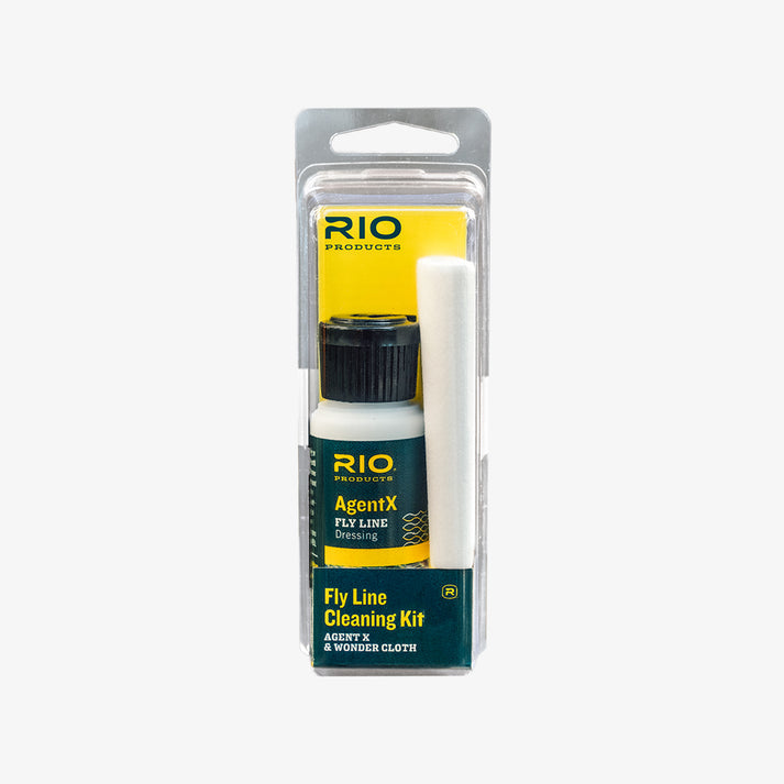 Rio Products Fly Line Cleaning Kit with bottle and cloth on a white background