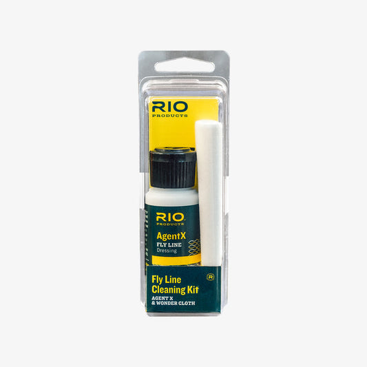Rio Products Fly Line Cleaning Kit with bottle and cloth on a white background