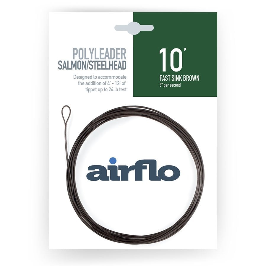 Airflo polyleader 10ft fast sink brown - packaging with fishing line on a white background